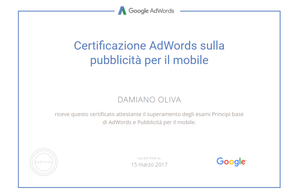 Nuova Certificazione Adwords Pubblicità per il Mobile per dunp